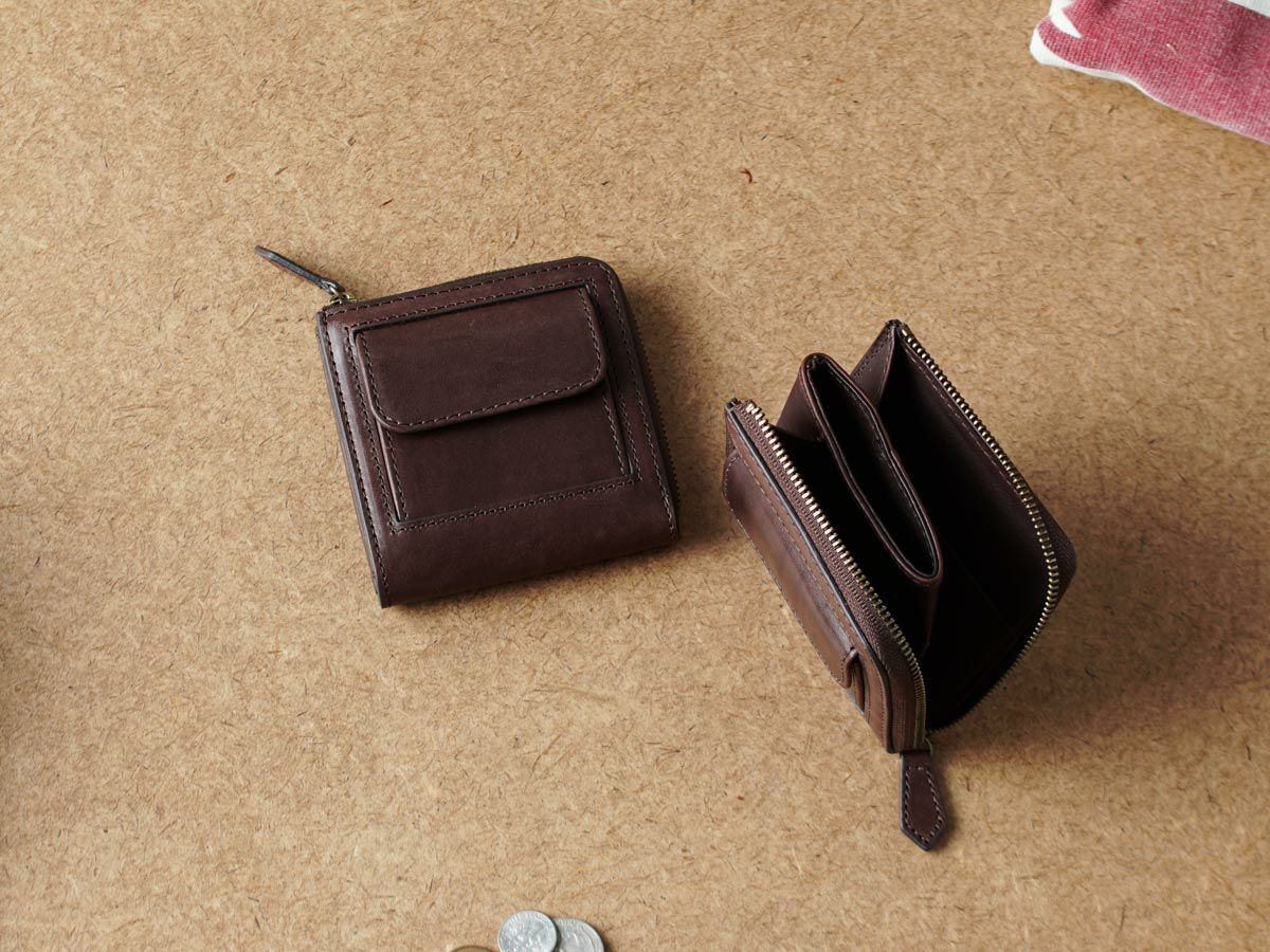 ペコスロウ　ミニL字ファスナー財布　カフェブラウン