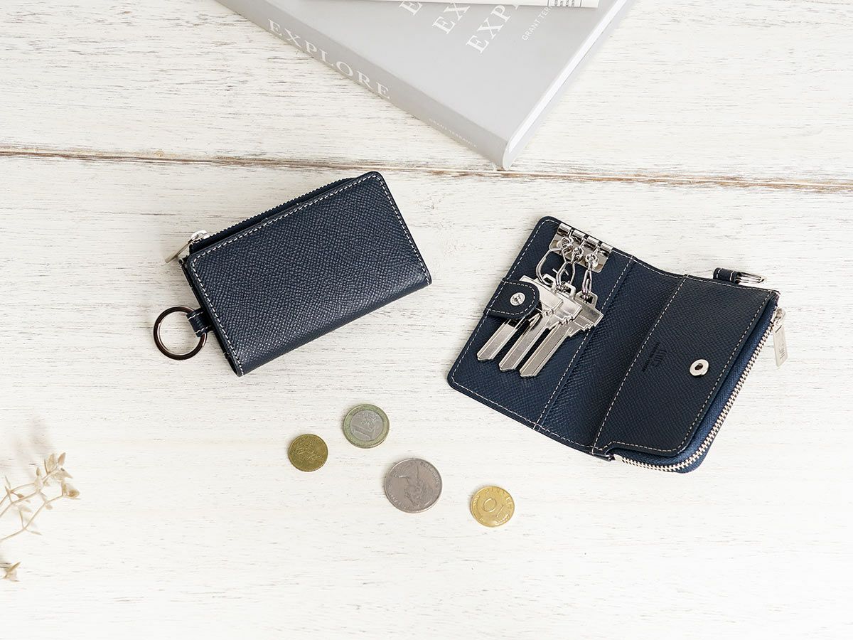 エンボス　L字ファスナー小銭入れ付きキーケース