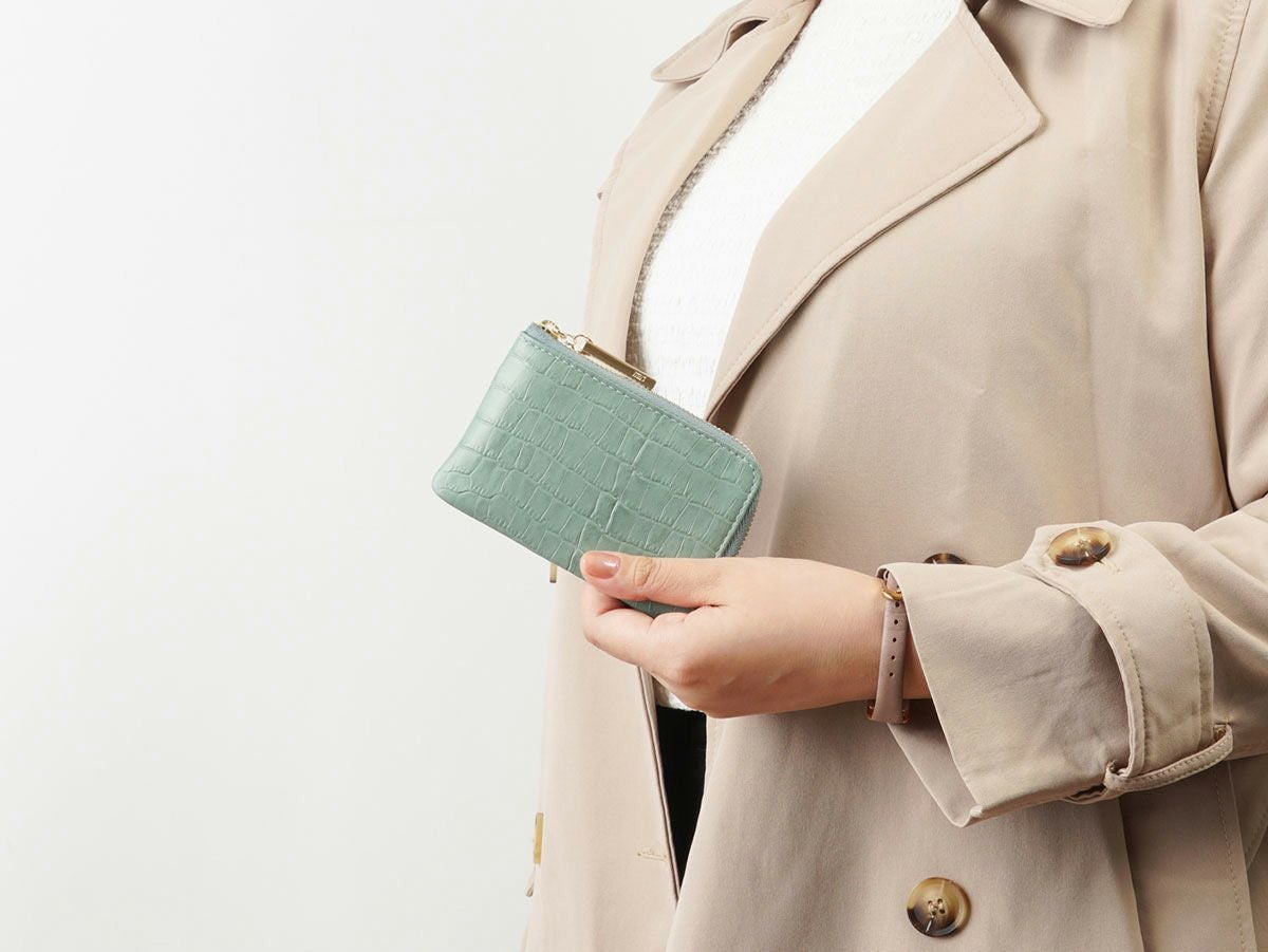 クロコ　キーチェーン付きL字ファスナー小銭入れ