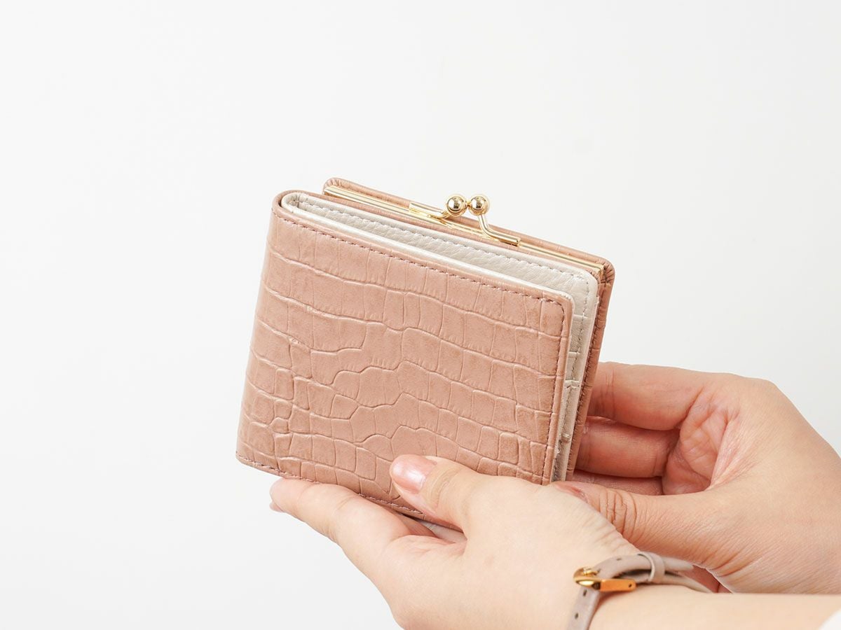 クロコ　外がま口二つ折り財布