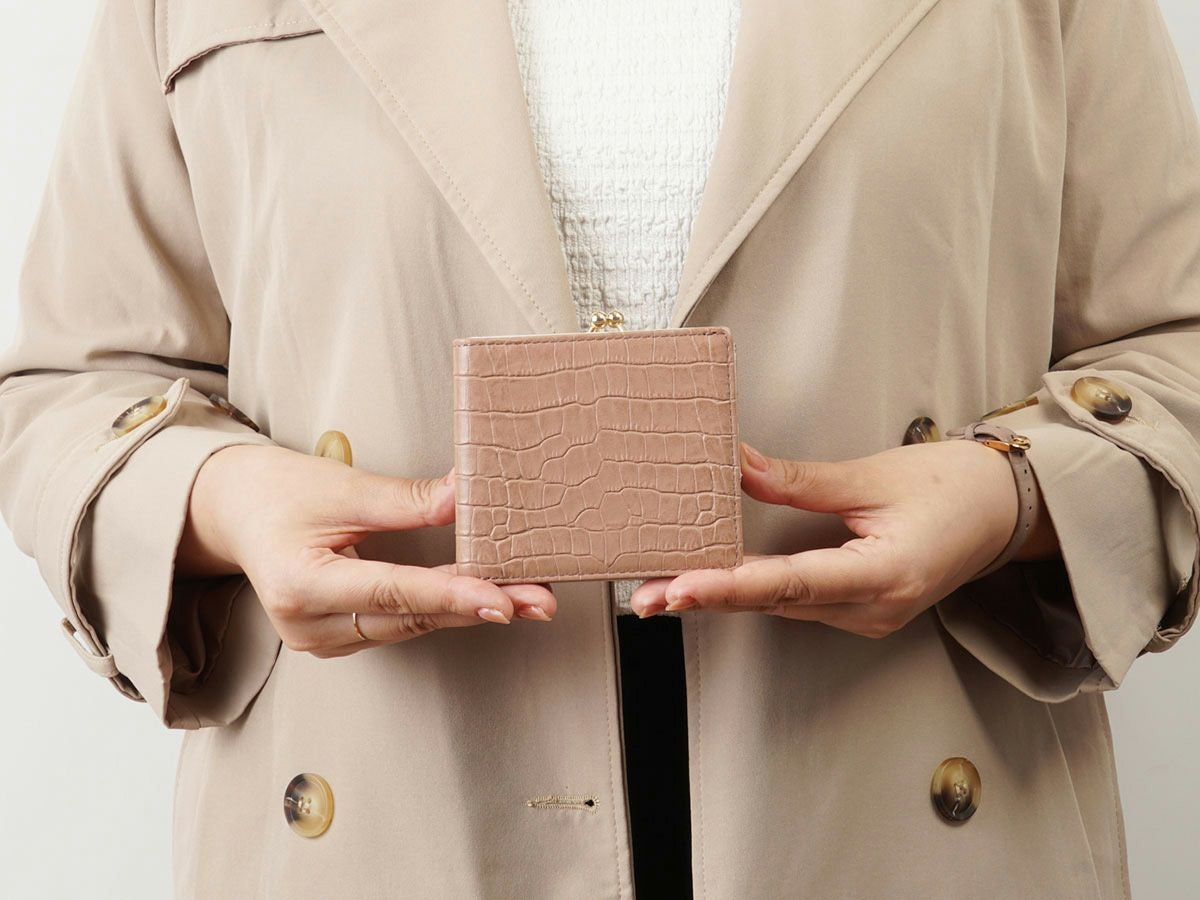 クロコ　外がま口二つ折り財布