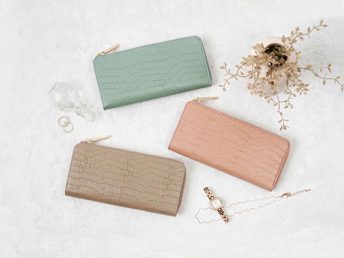 クロコ　外L字ファスナー長財布