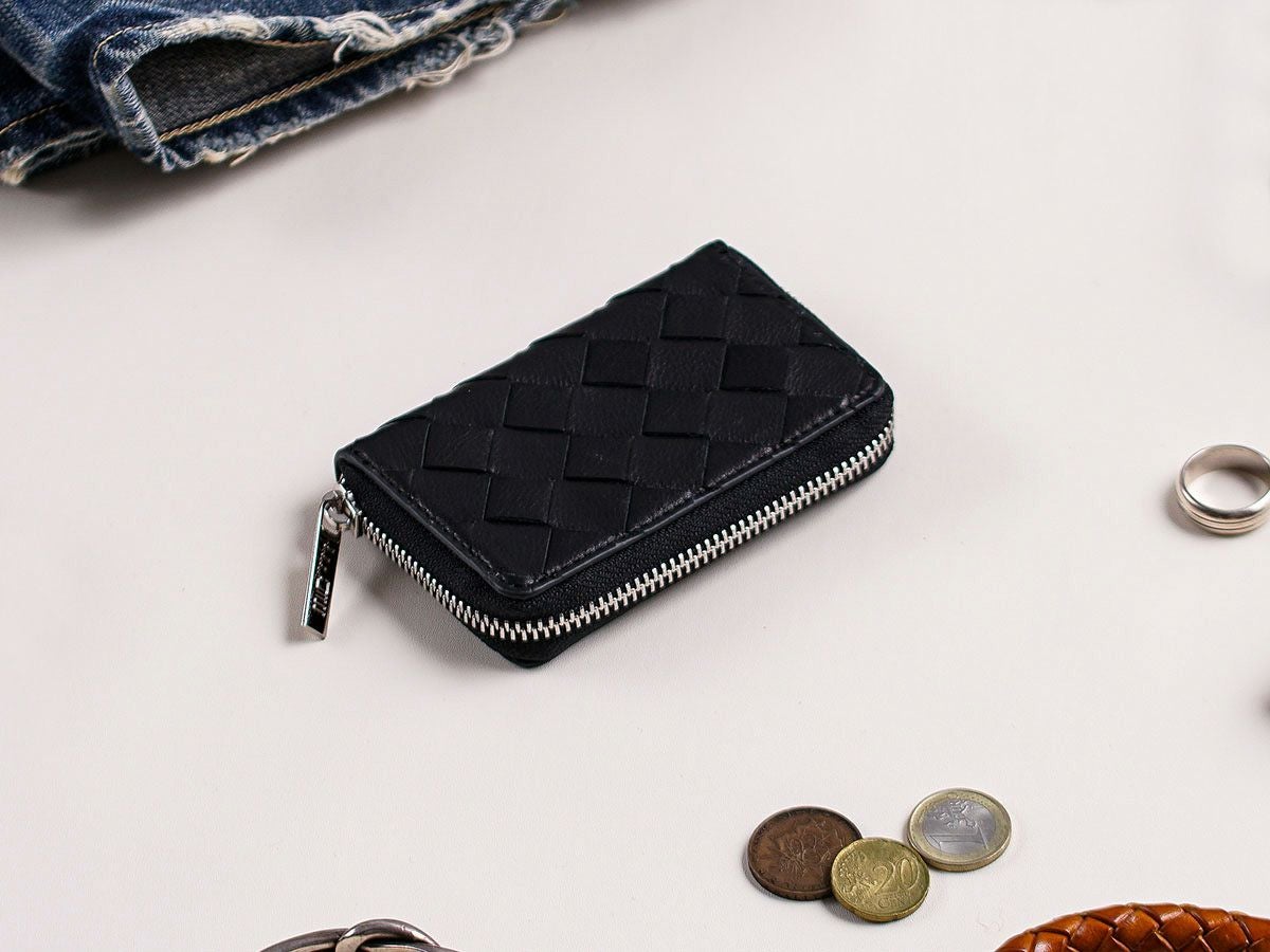 ブラックメッシュ　ラウンドファスナーボックス小銭入れ