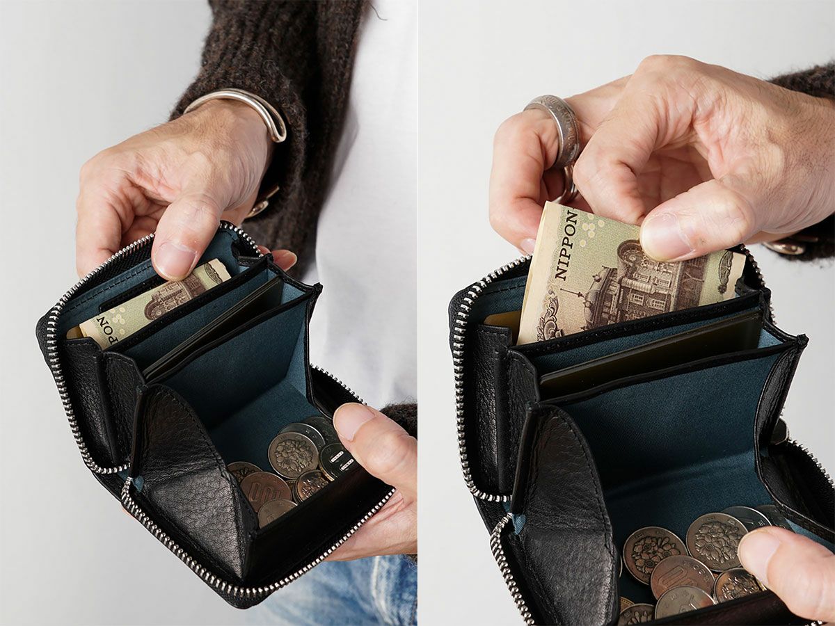 ブラックメッシュ　ラウンドファスナーボックス小銭入れ