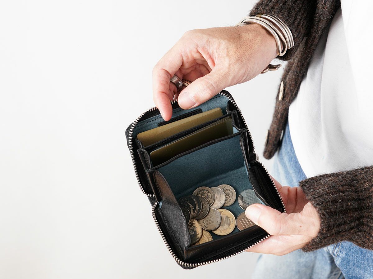 ブラックメッシュ　ラウンドファスナーボックス小銭入れ