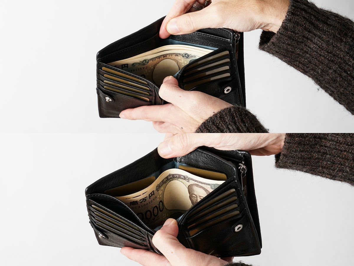 ブラックメッシュ　外L字ファスナー二つ折り財布