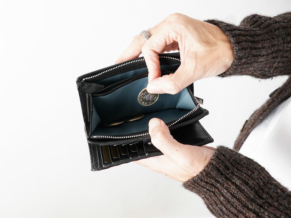 ブラックメッシュ　外L字ファスナー二つ折り財布