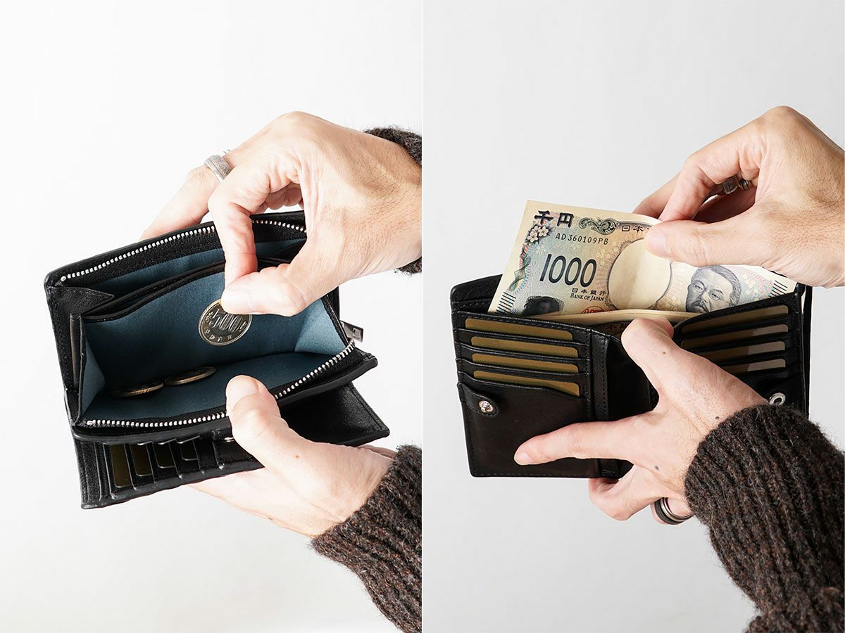 ブラックメッシュ　外L字ファスナー二つ折り財布